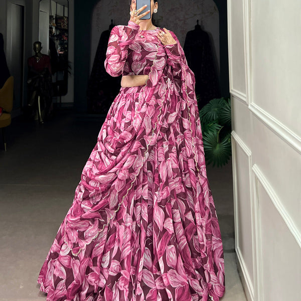 Maroon Color Printed With Hotfix Tubby Silk Lehenga Choli