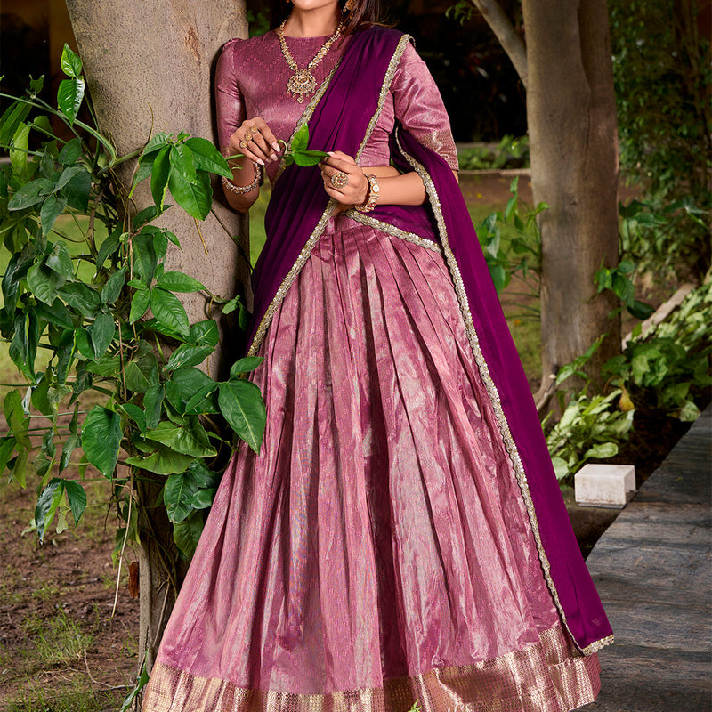 Pink Color Zari Weaving Work Dupion Silk Lehenga Choli