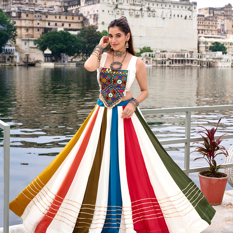 Multi Color Gota Patti Lace Border Rayon Co-ord Set Chaniya Choli