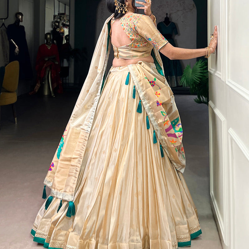 Bottle Green Color Zari Weaving Work Shimmer Lehernga Choli