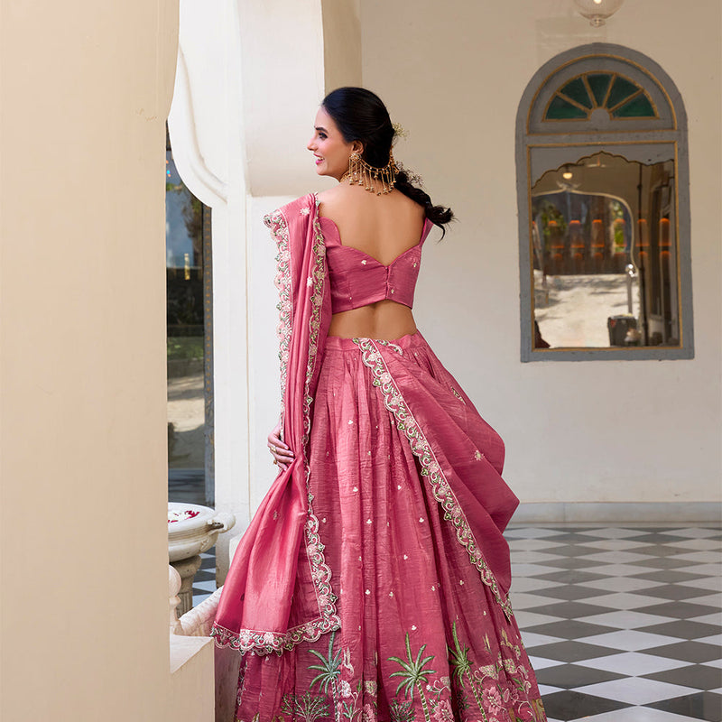 Pink Color Sequins and Thread Embroidery Work Gold Crush Lehenga Choli