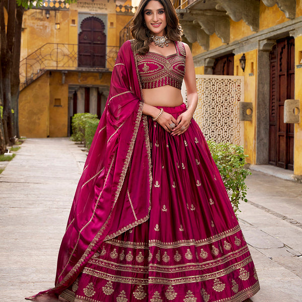 Magenta Pink Color Rangoli Thraed Embroidery Work Lehenga Choli
