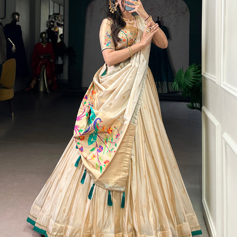 Bottle Green Color Zari Weaving Work Shimmer Lehernga Choli