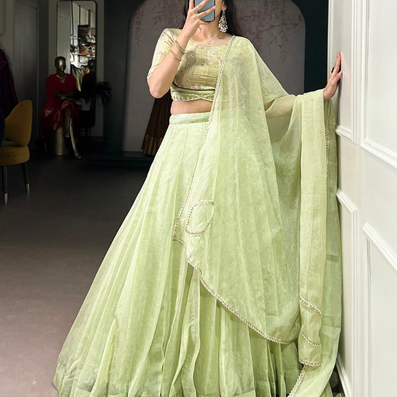 Tea Color Sequince And Beads Work Allen Crush Chaniya Choli