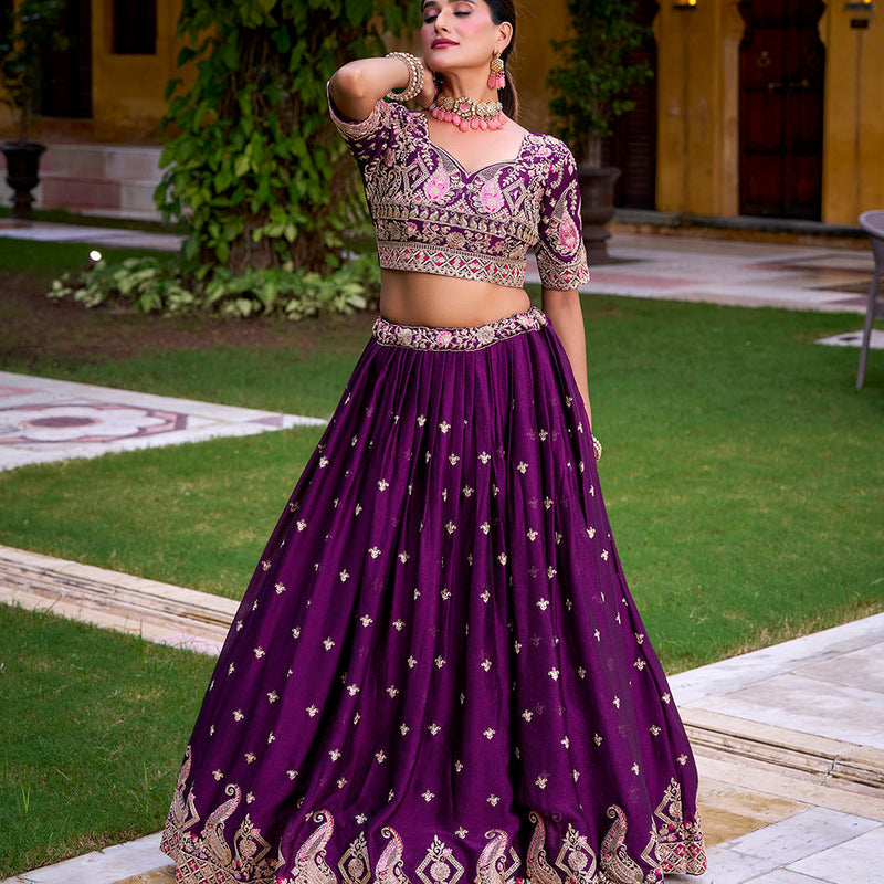 Purple Color Sequince And Thread Embroidery Work Rangoli Crush Lehenga Choli