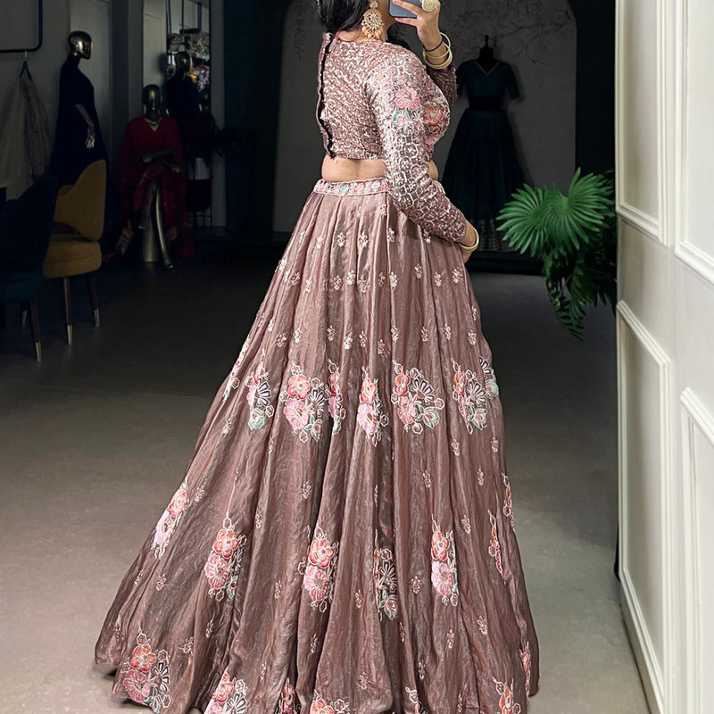 Onion Color Sequince And Thread Embroidery Work Fendi Co-Ord Set