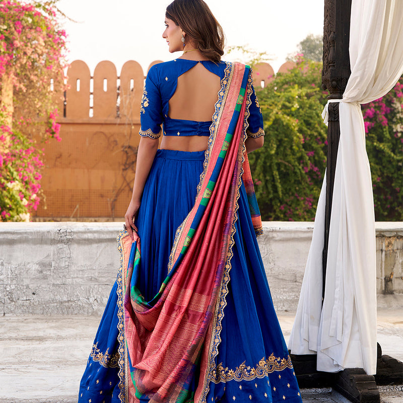 Royal Blue Color Vichitra Silk Lehenga