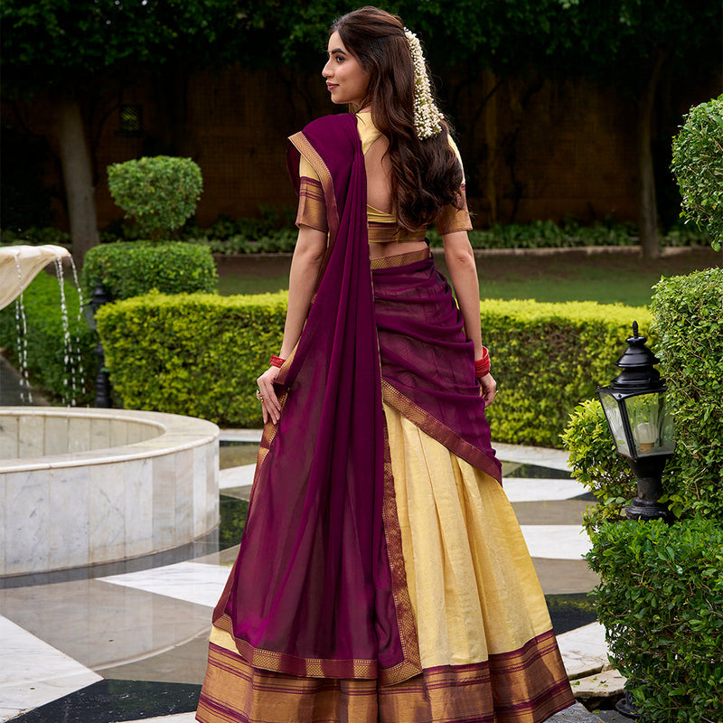 Brown Color Zari Weaving Work Kanchipuram Lehenga Choli