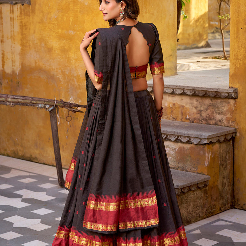 Black Color Zari Weaving Work Chanderi Lehenga Choli