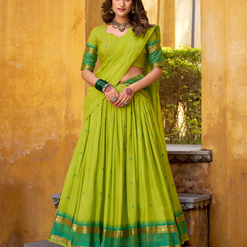 Parrot Color Zari Weaving Work Chanderi Lehenga Choli
