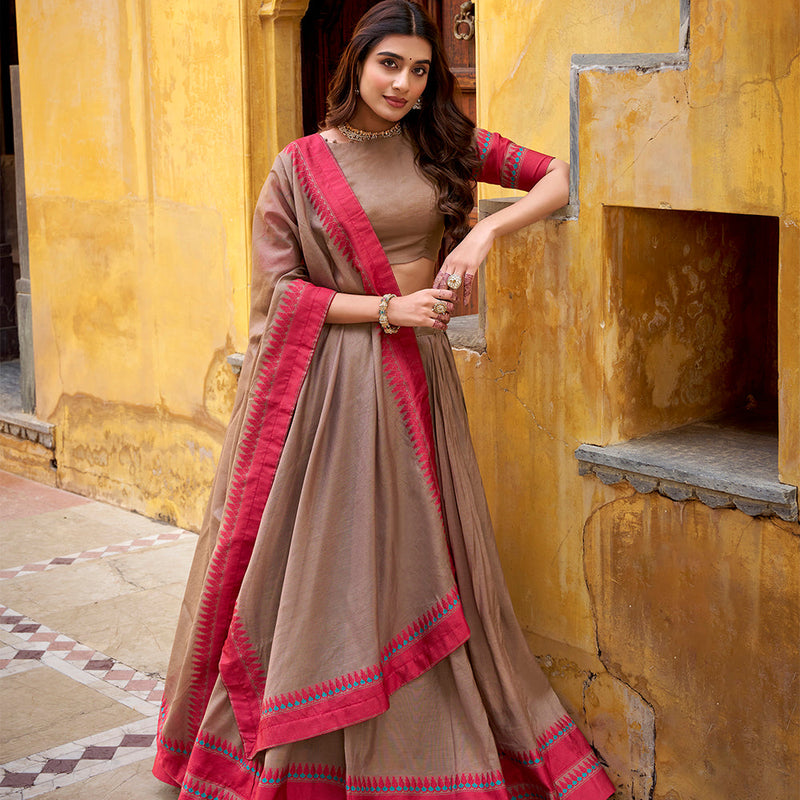 Chiku Color Thread Work With Chanderi Lehenga