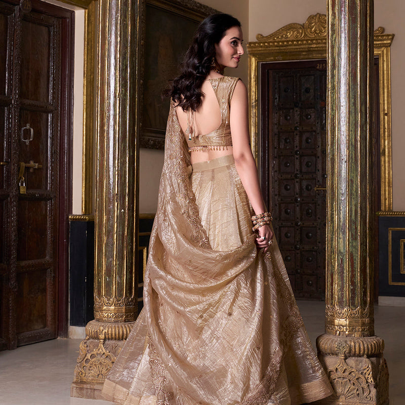 Chiku Color Sequins And Embroidery Work With Gold Crush Lehenga Choli