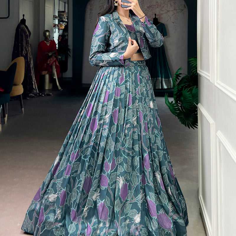 Teal Blue Color Tasar Silk Co-ord Set