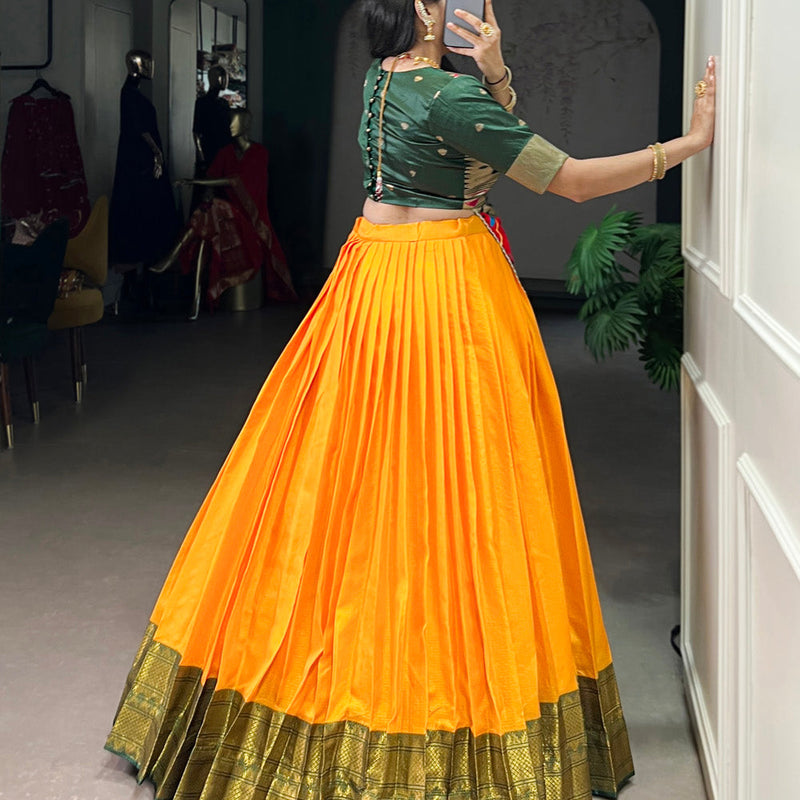 Mustard Color Zari Weaving Work Cotton Silk Co-Ord Set