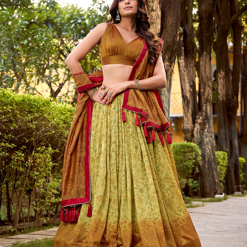 Copper Color Printed With Vichitra Silk Choli