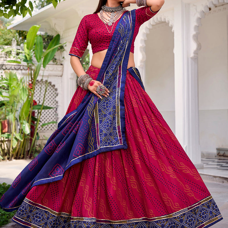Pink Color Bandhej Print With Gotta Patti Lace Tasar Silk Lehenga Choli