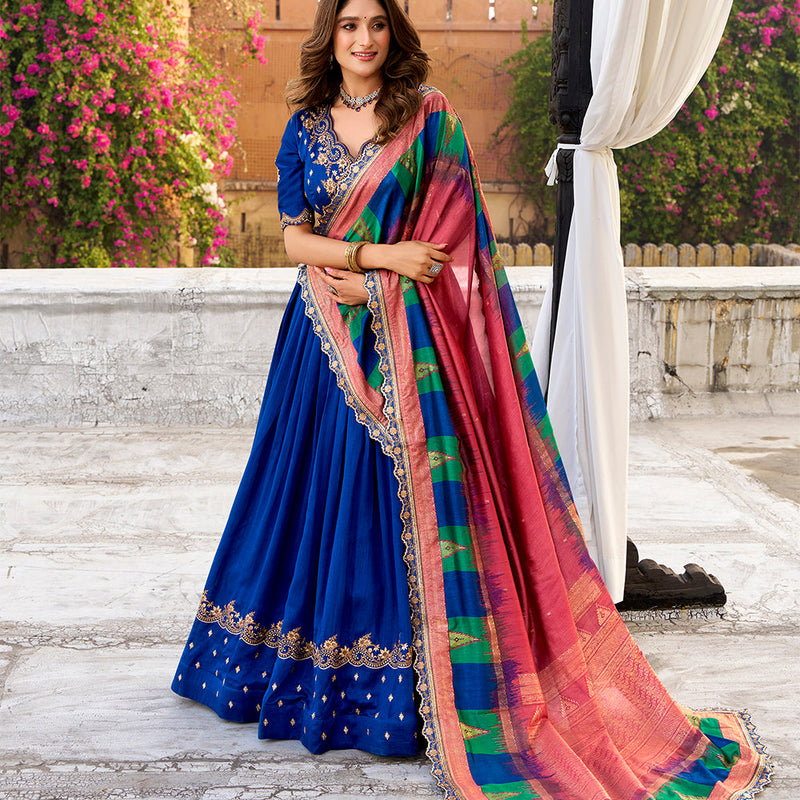 Royal Blue Color Vichitra Silk Lehenga