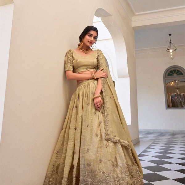 Off White Color Sequins and Thread Embroidery Work Gold Crush Lehenga Choli