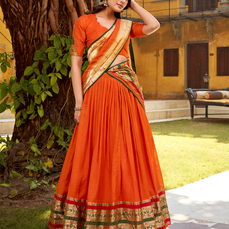 Orange color Chanderi Ghaghra Choli