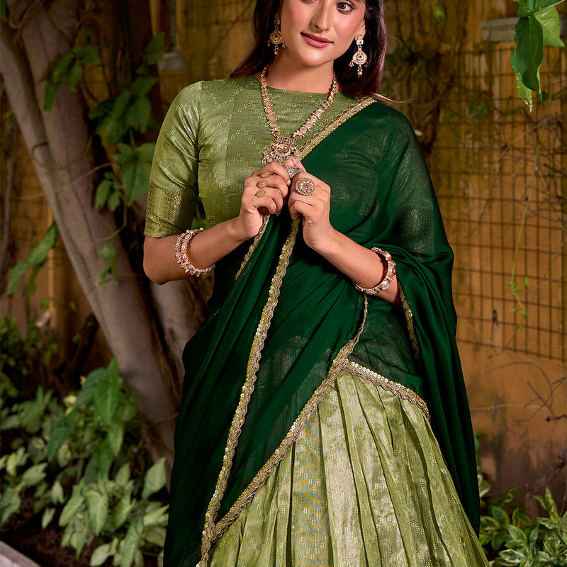 Pista Color Zari Weaving Work Dupion Silk Lehenga Choli