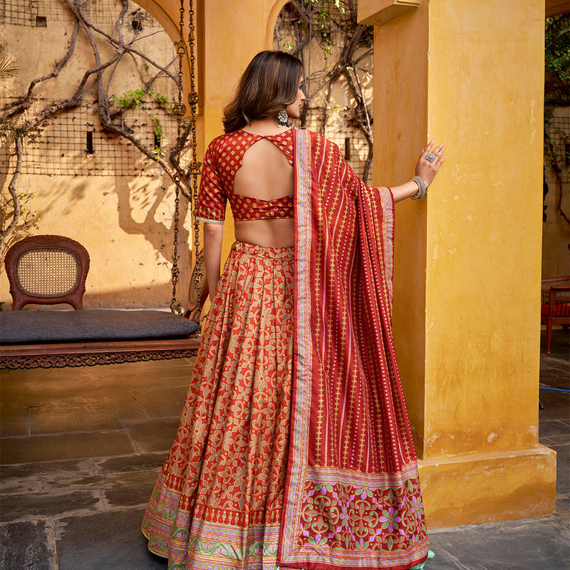 Rust Orange Color Tasar Silk Lehenga