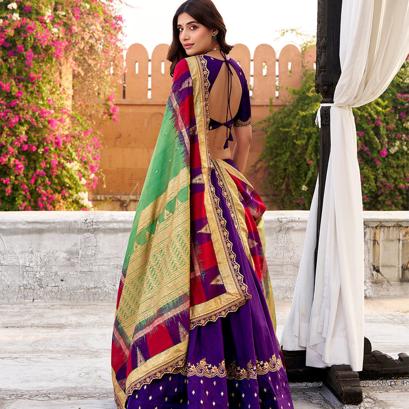 Purple Color Vichitra Silk Lehenga