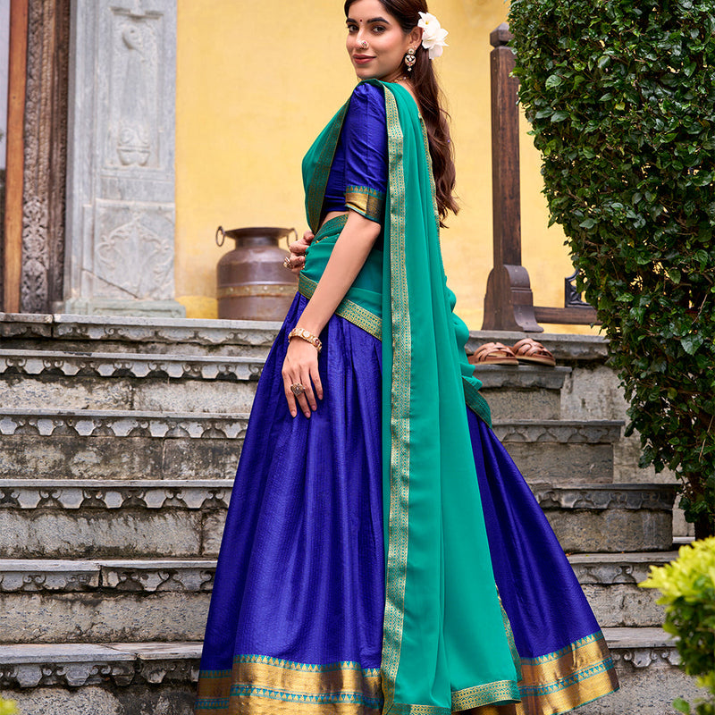 Royal Blue Color Zari Weaving Work Poly Cotton Lehenga choli