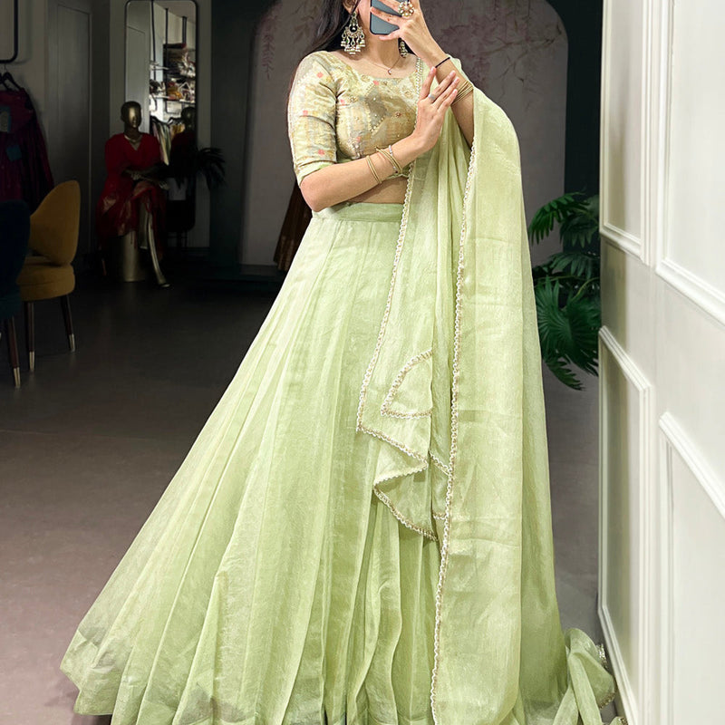 Tea Color Sequince And Beads Work Allen Crush Chaniya Choli