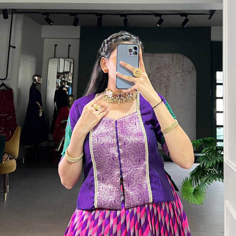 Purple Color Leheriya Print With Zari Weaving Work Tasar Silk Co-Ord Set