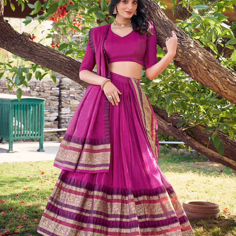 Pink Color Plain With Zari Weaving Work Chanderi Silk Lehenga Choli