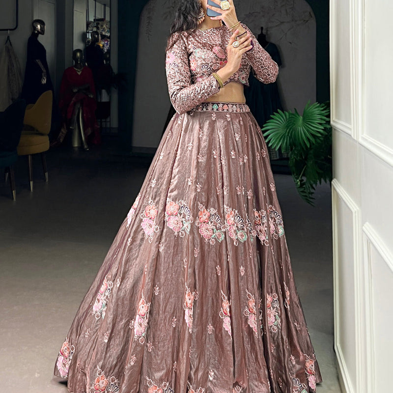 Onion Color Sequince And Thread Embroidery Work Fendi Co-Ord Set