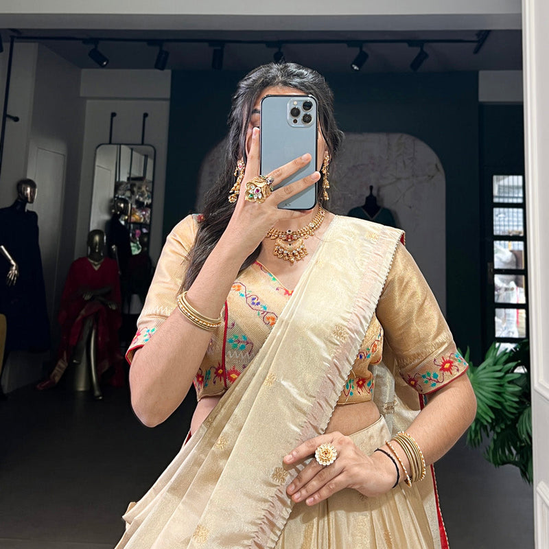 Red Color Zari Weaving Work Shimmer Lehernga Choli