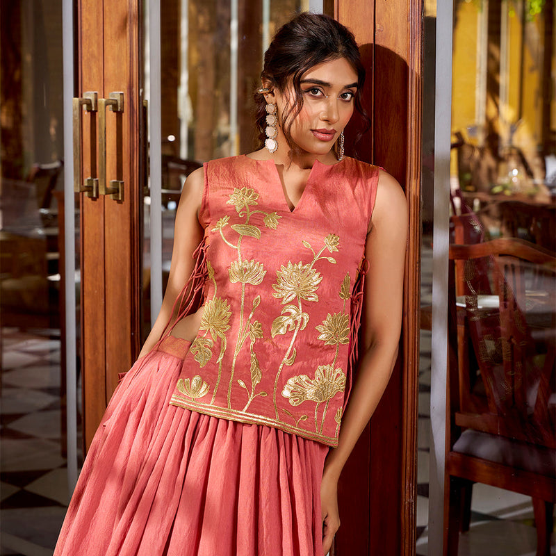 Salmon Color Shimmer Co-Ord Set
