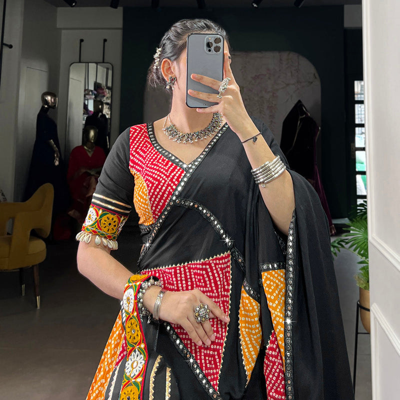 Yellow Color Bandhej And Ajarakh Printed Rayon Chaniya Choli