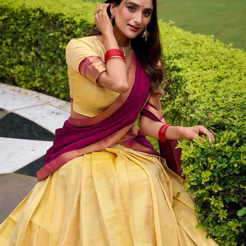 Pink Color Zari Weaving Work Kanchipuram Lehenga Choli