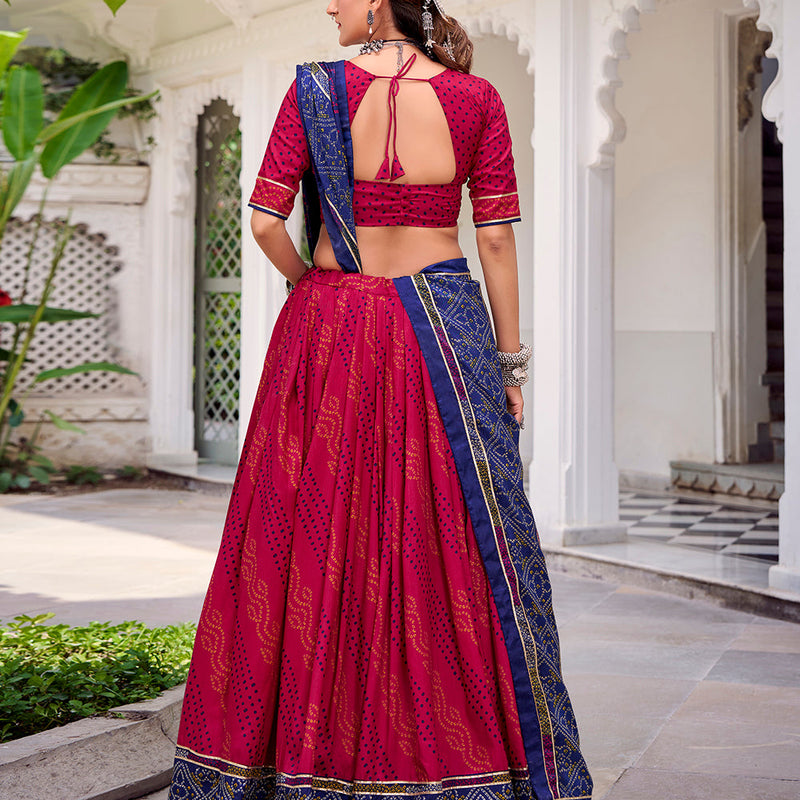 Pink Color Bandhej Print With Gotta Patti Lace Tasar Silk Lehenga Choli