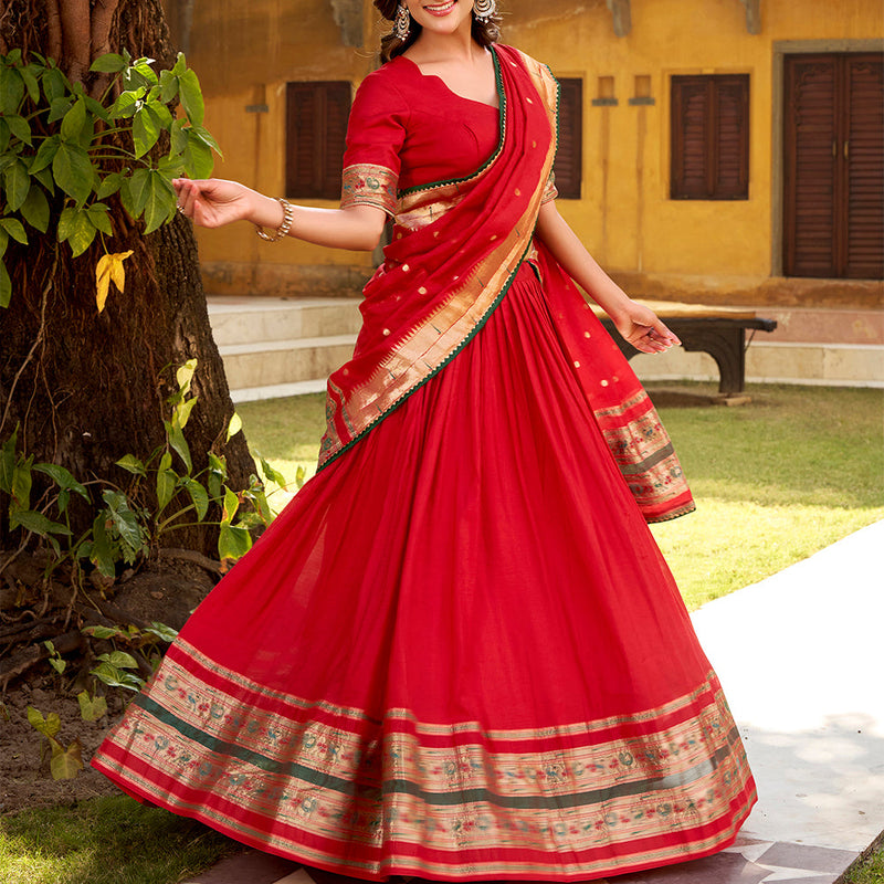 Red color Chanderi Ghaghra Choli