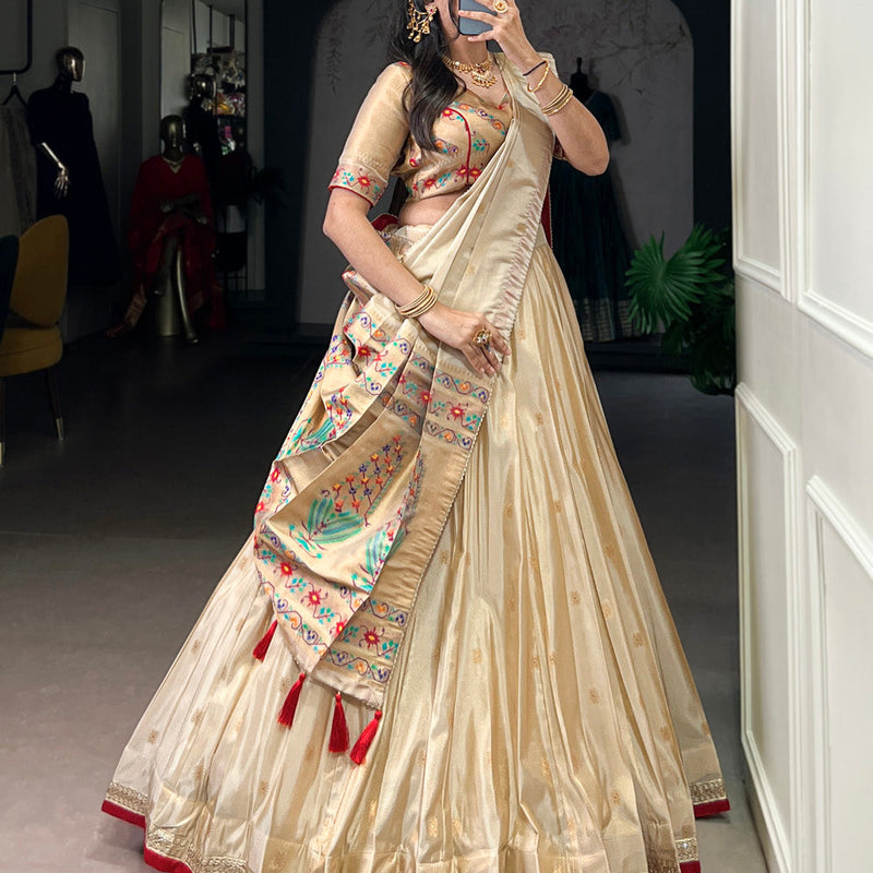 Red Color Zari Weaving Work Shimmer Lehernga Choli