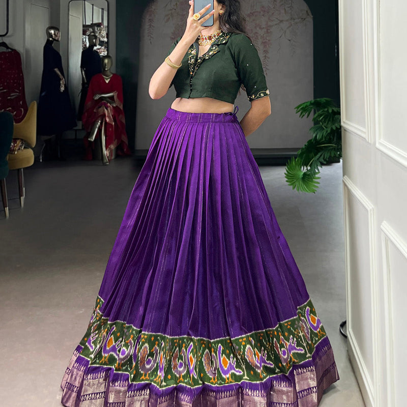 Purple Color Printed With Zari Weaving Work Poly Cotton Co-ord Set