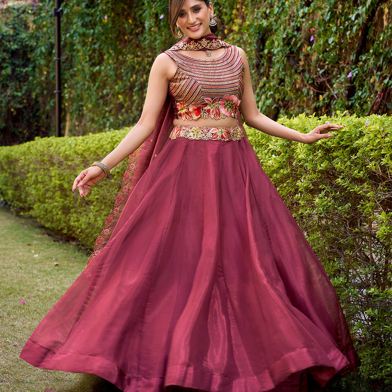 Salmon Color Embroidery Work Chaniya Choli