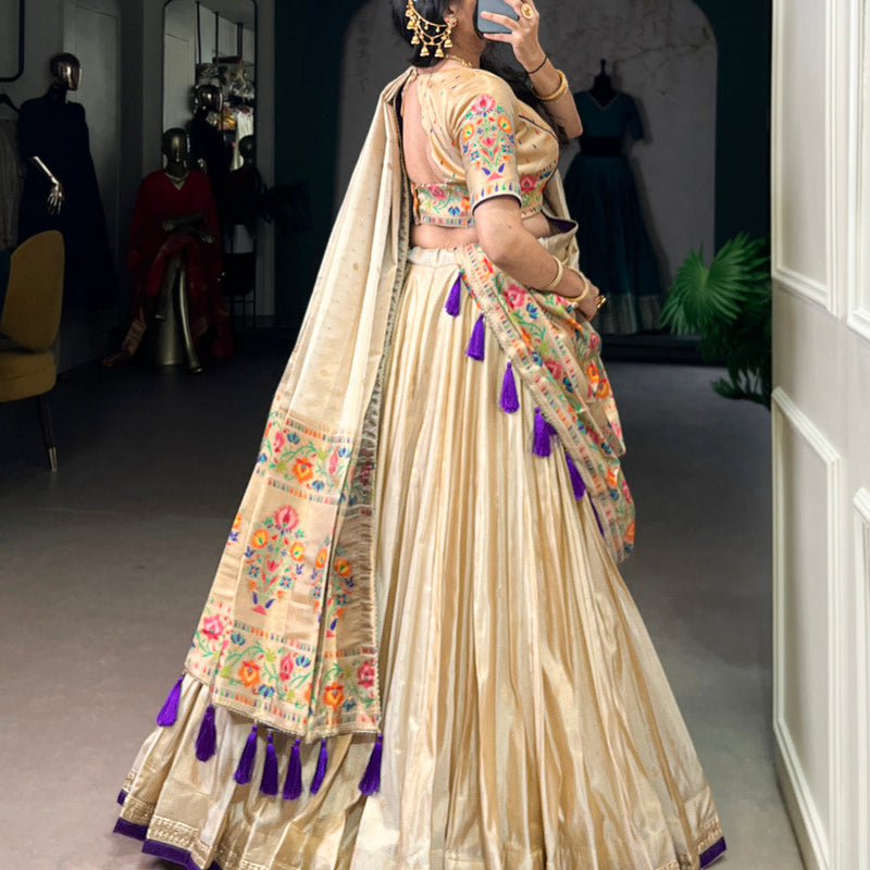 Purple Color Zari Weaving Work Shimmer Lehernga Choli
