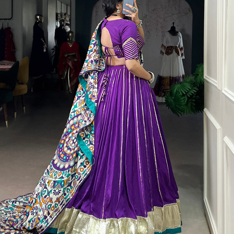 Purple Color Zari Weaving Work With Embossed Design Chanderi Lehenga Choli