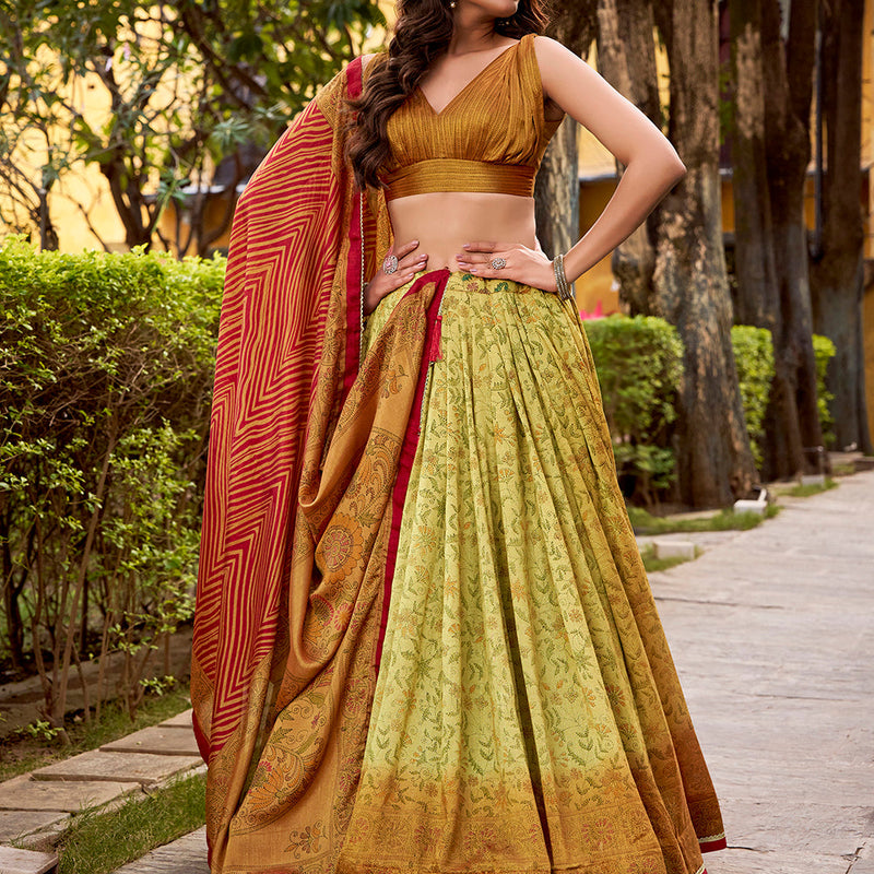 Copper Color Printed With Vichitra Silk Choli