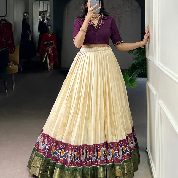 Off White Color Printed With Zari Weaving Work Poly Cotton Co-ord Set