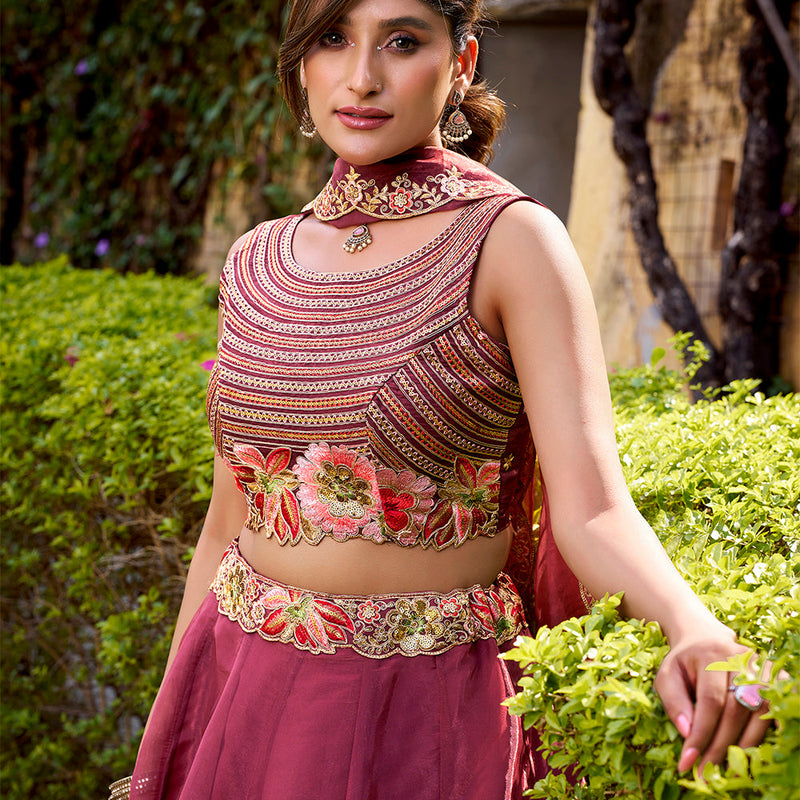 Salmon Color Embroidery Work Chaniya Choli