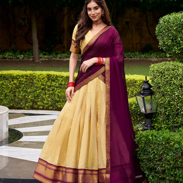 Brown Color Zari Weaving Work Kanchipuram Lehenga Choli