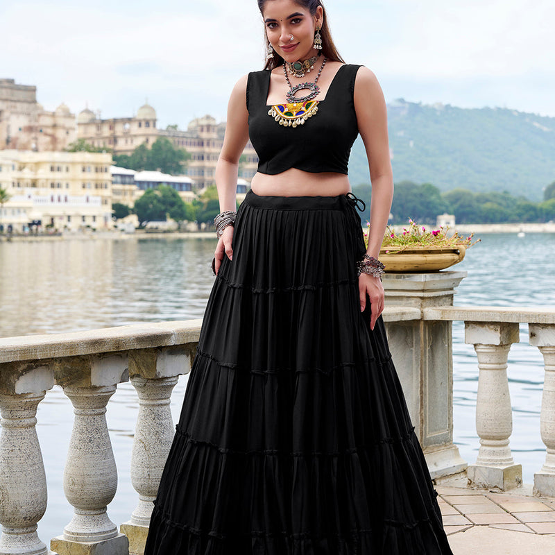 Black Color Gamthi Work With Cowrie Touch Up Rayon Co-Ord Set