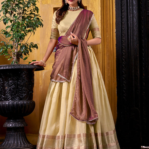 Yellow Color Zari Weaving Work Dupion Silk Lehenga Choli