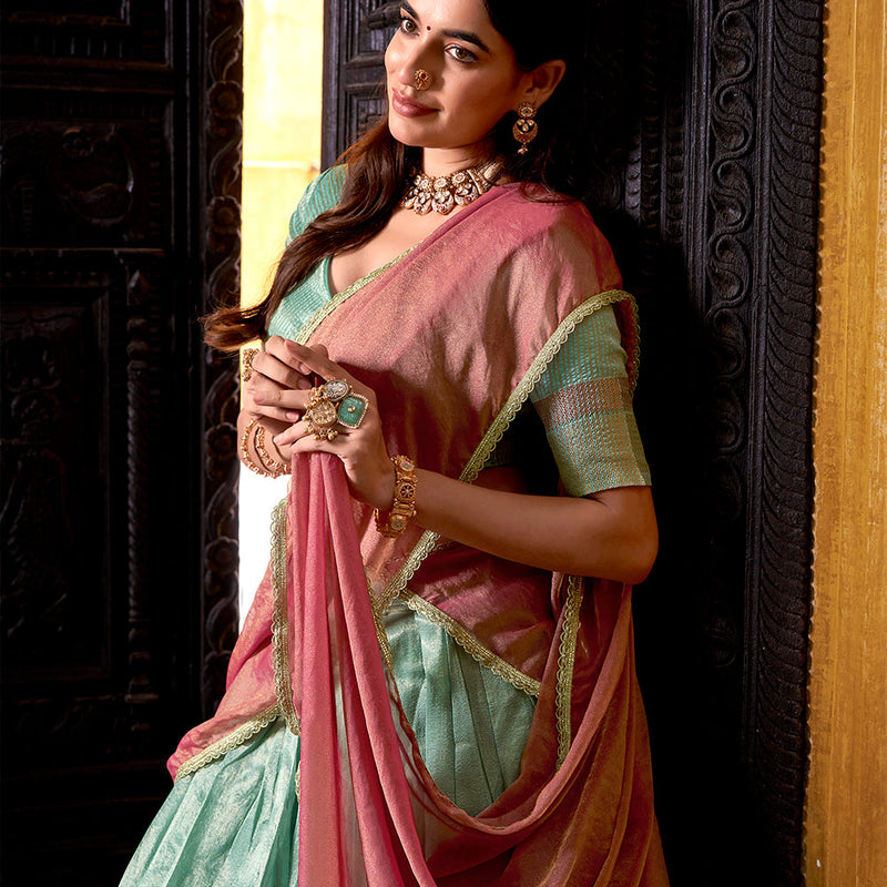 Sky Blue Color Zari Weaving Work Dupion Silk Lehenga Choli