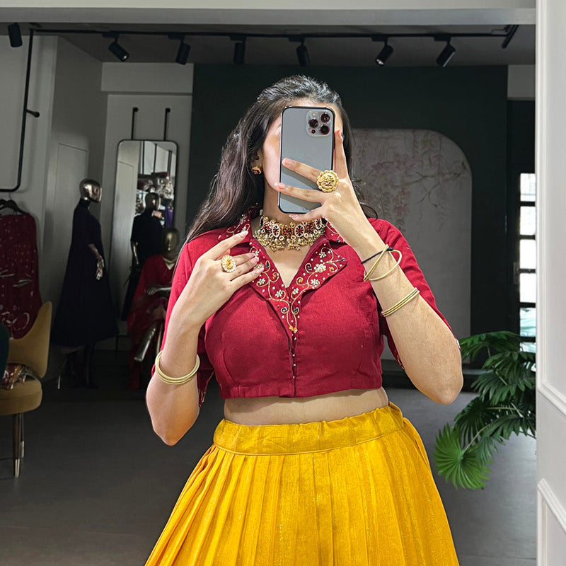 Mustard Color Printed With Zari Weaving Work Poly Cotton Co-ord Set